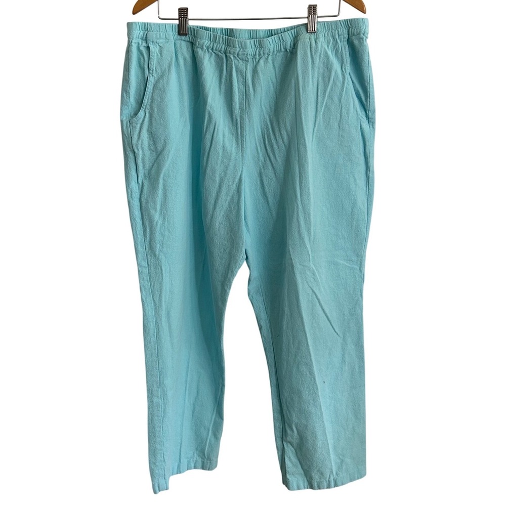 Appleseeds Womens 1X Turquoise Textured 100% Cotton Elastic Waist Capri Pants